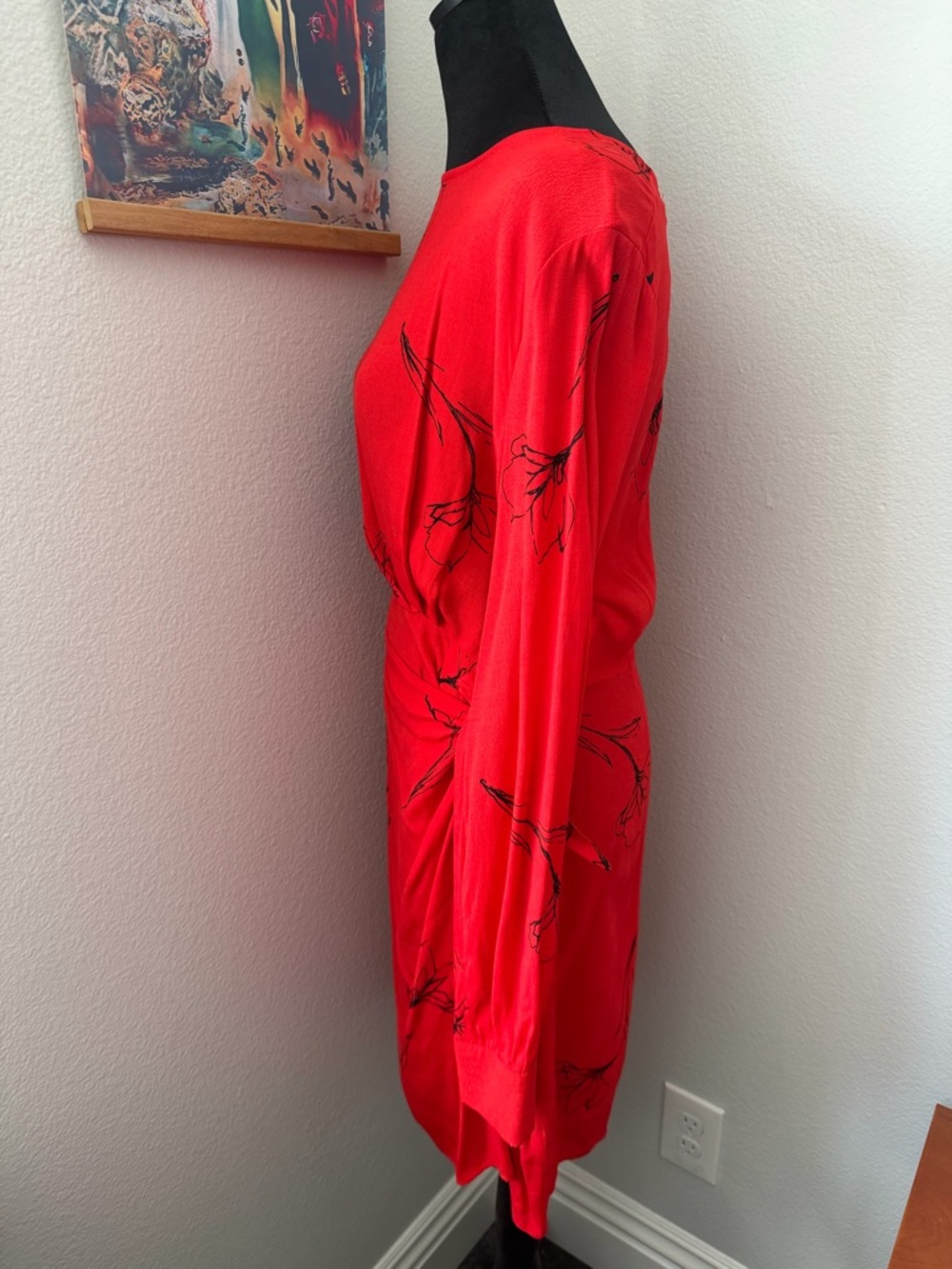 Astr Red Floral Long-Sleeve Tie-Waist Dress Size L - Picture 7 of 11